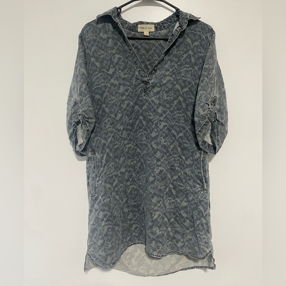Anthropologie Cloth & Stone Dress Womens Medium Gray Blue Green Camo Casual Boho - Picture 3 of 13